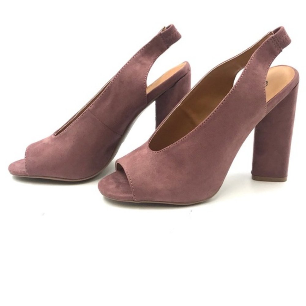 Mauve Faux Suede Slingback Heels - Picture 3 of 7